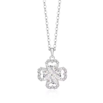 Selevie Zilveren Ketting met Klavertje Vier Hanger - Four-leaf Clover - Dubbele Zirkonia Bezetting