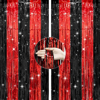 Glitter Gordijnen Rood Zwart Metalen Lametta Decoratie Feest & Casino