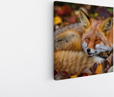 Saammp Canvas Schilderij - Slapende Vos - Natuur - Dieren - 20x20 - Foto op canvas - Wanddecoratie - Muurdecoratie Woonkamer - Slaapkamer decoratie - Canvas Print
