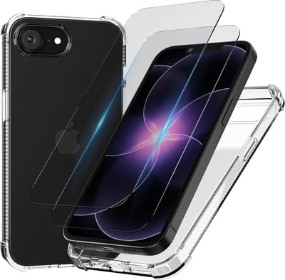 Hoesje - geschikt voor Apple iPhone 16e/17e - Transparant - 2x screenprotector - beschermglas screen protector- Anti Shock case