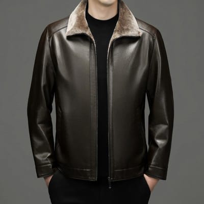 Veste en cuir véritable en fourrure pour homme Veste courte en cuir pour homme Veste d'hiver rembourrée et épaisse pour homme XXXXL marron