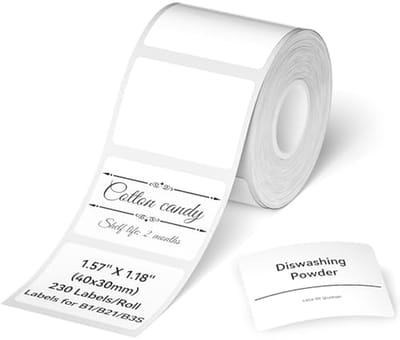 Thermische labeltape voor B21/B1/B3S - Waterdichte, oliebestendige en scheurbestendige verzendadresetiketten - Aangepaste stickeretiketten 1,57 x 1,18 (40 x 30 mm), 230 per rol