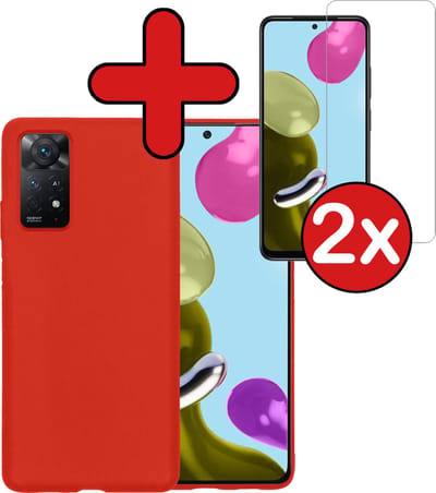 Hoesje - Met 2x Screenprotector - Geschikt voor Xiaomi Redmi Note 11s - Sterk & Shockproof - Telefoon Hoes - Back Cover - Siliconen Case - Telefoonhoes - Rood