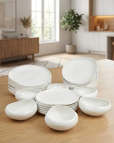 OZ Home Bavary Capital Servies 24-delig - Porselein - Organische Vorm - Wit - Serviesset voor 6 Personen