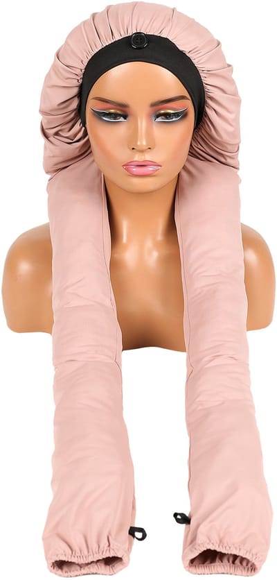Slaapmuts-Ademende 2-in-6 vlechtmuts voor dames | Speciaal voor lang gevlochten haar | Comfortabele slaapmuts met haarbescherming, zacht en comfortabel-Roze
