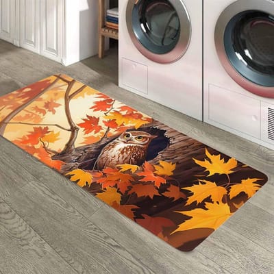 Herfst Uil Esdoornbladeren Keukenmat Woondecoratie Gang Balkon Wasruimte Kleden Slaapkamer Bedzijde Vloermat Badkamer Deurmat 50x80cm 20x32inch
