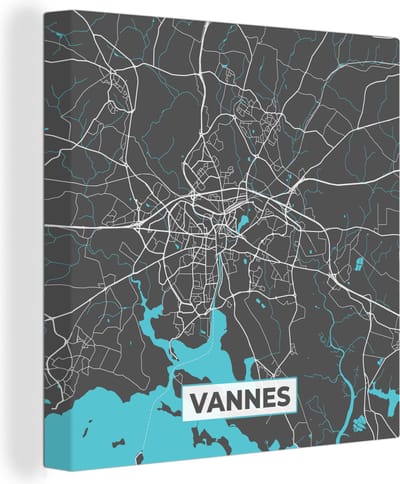 Canvas Schilderij Vannes - Frankrijk - Plattegrond - Stadskaart - Kaart - 20x20 cm - Wanddecoratie