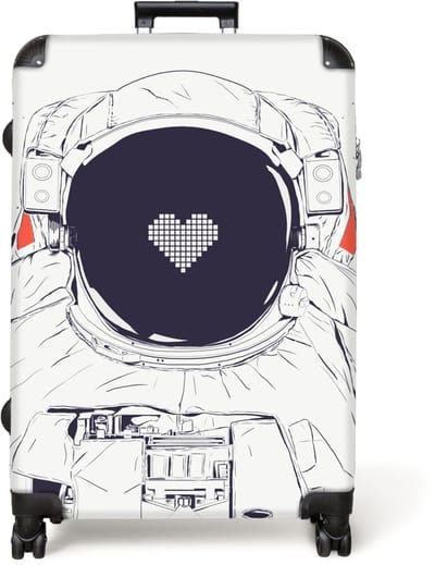 NoBoringSuitcases.com® - Koffer groot - Reiskoffer lichtgewicht - Astronaut - Hartje - Ruimte - Liefde - Rolkoffer met 4 wielen - Grote trolley XL - 98 liter bagage