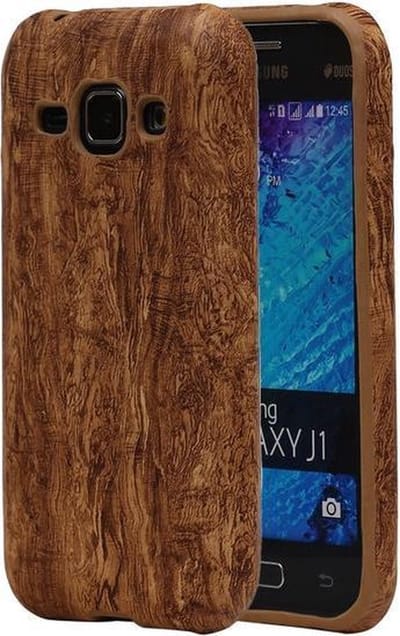 Bruin Hout TPU Cover Case voor Samsung Galaxy J1 2015 Hoesje