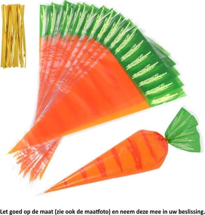20 Uitdeelzakjes Wortel 20 x 39 cm - Cellofaan Plastic Traktatie Kado Zakjes - Snoepzakjes - Koekzakjes - Koekje - Cookie