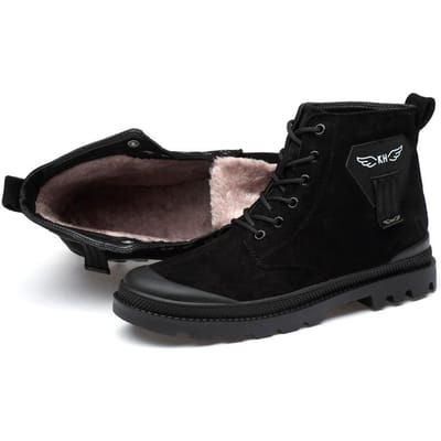 Herfst en Winter Nieuwe Veelzijdige Casual Hoge Laarzen Suède Fleece gevoerd Warm Trendy Schoenen Heren 46 black