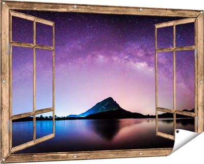 Gards Tuinposter Doorkijk Melkweg bij een Berg in Thailand - 150x100 cm - Tuindoek - Tuindecoratie - Wanddecoratie buiten - Tuinschilderij
