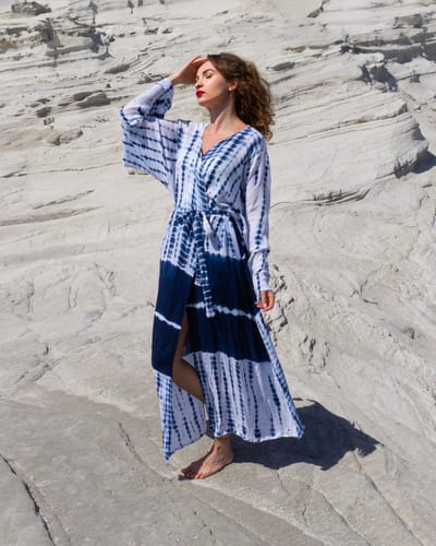 Samimi Samsara Luxe Strandkimono Blauw/Wit
