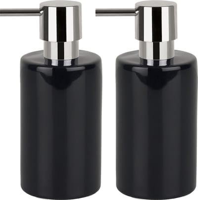 Spirella zeeppompje/dispenser Sienna - 2x - glans zwart - porselein - 16 x 7 cm - 300 ml