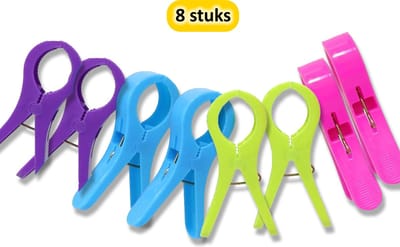 Handige Set van 8 Grote Plastic Badlaken Knijpers - Strandlakenknijpers - Badhanddoekknijpers - Zwembadstoelknijpers - XXL Knijpers (13 cm) - Sterke Grip voor je Strand- en Zwembadavonturen!