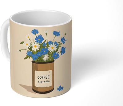 Mok - Koffiemok - Coffee - Blik - Minimalistisch - Bloemen - Mokken - 350 ML - Beker - Koffiemokken - Theemok