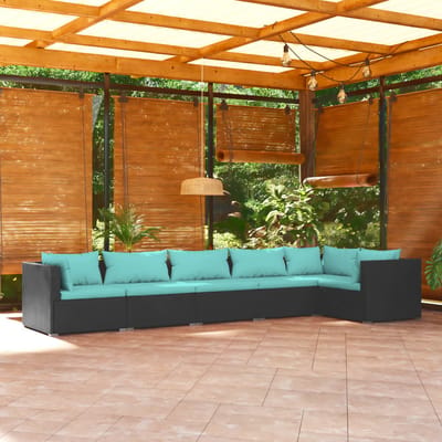 vidaXL - 6-delige - Loungeset - met - kussens - poly - rattan - zwart