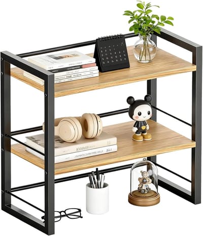 Houten Bureau Organizer met Mini Plank, Bureau Plank en Opbergrek voor Boeken en Kantoorbenodigdheden