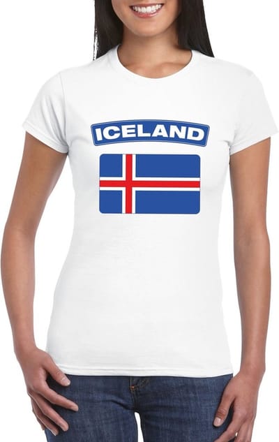 Vlag Ijsland t-shirt - wit - met vlag van het land print - voor dames - korte mouwen - supporters S