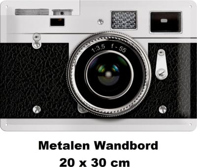 Retro Fotocamera Metalen wandbord in reliëf 20x30 cm