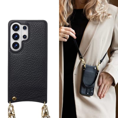 Selencia Hoesje - Geschikt voor Samsung Galaxy S26 Ultra - Backcover met koord en pashouder - Zwart