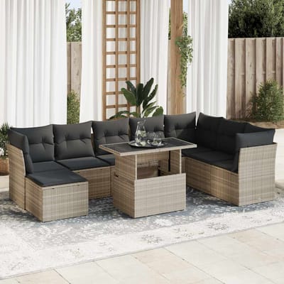 vidaXL - 9-delige - Loungeset - met - kussens - poly - rattan - lichtgrijs