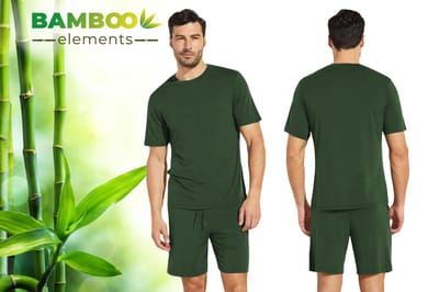 Bamboo Elements – Pyjama Heren – Shortama Heren – Groen M - Pyjama Heren Volwassenen – Shortama’s – Pyjama Set