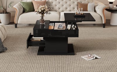 Wishdor - Salontafel - Draaibaar En Hefbaar - Modern - Voor Woonkamer - Spaanplaat - Zwart - 70 X 70 X 45 Cm