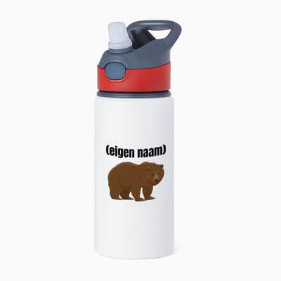 Hacebo® - grote beer met eigen naam waterfles met rietje rood - Beer - beren liefhebbers - iemand die houdt van beren - verjaardag - cadeau - kado - water fles - 650ML