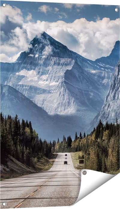 Gards Tuinposter Weg voor de Grote Berg in het Bos - 60x90 cm - Tuindoek - Tuindecoratie - Wanddecoratie buiten - Tuinschilderij