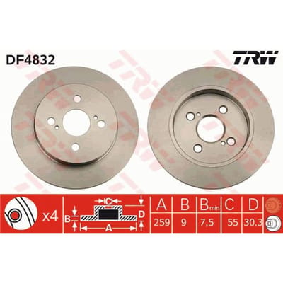 Remschijf TRW DF4832 achter, volledig, 1 Stuk