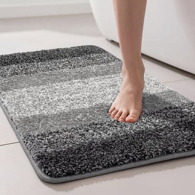 Badmat 90x60 cm – Antislip Badkamermat – Zachte Microvezel – Sneldrogende Douchemat – Hoogpolig & Absorberend – Wasbaar – Grijs