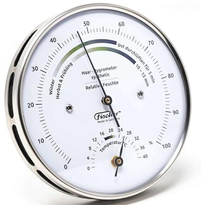 Hygrometer en Thermometer voor Woonklimaat - Nauwkeurige Luchtvochtigheidsmeter en Kamerthermometer - Roestvrij Staal 103 mm