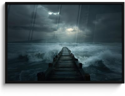 Poster in lijst - Fotolijst 120x80 cm - Posters - Steiger - Storm - Golven - Posterlijst zwart - Decoratie - Wanddecoratie woonkamer - Muurdecoratie slaapkamer