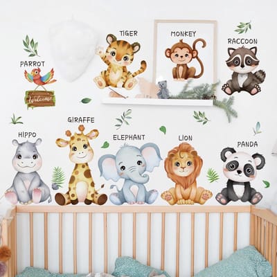 Virtubuy - Dieren Wandstickers - Muurdecoratie - Vinyl - Kinderen - Cartoon Dieren - Geschikt voor Kinderkamers - 120 x 130 cm