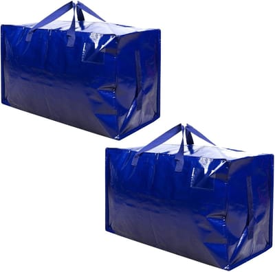 Famanu - Set van 2 heavy-duty opbergtassen met ritssluiting en labelvak, geschikt voor verhuizing, opslag en was, blauw