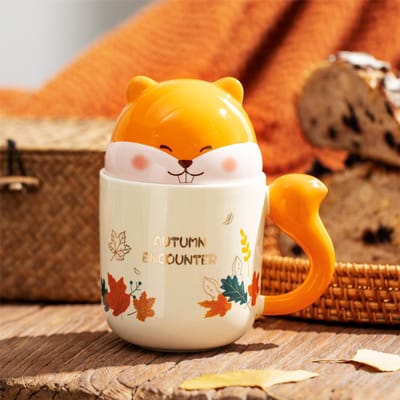 Herfst Cartoon Eekhoorn Keramische Kop Hoogwaardig Cadeau Koffiekop Mok Mok Schattige Dag van de Leraar Waterbeker 450ml orange