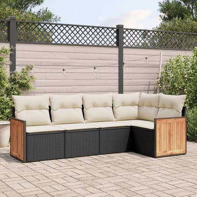 vidaXL - 5-delige - Loungeset - met - kussens - poly - rattan - zwart