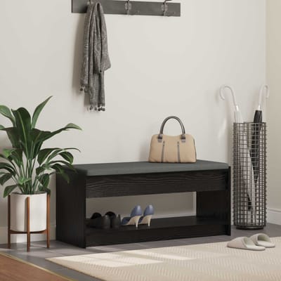vidaXL - Hallenbank - Zwarte - Eik - 103 - x - 38 - x - 45 - cm - Geengineerd - Hout - en - Stof