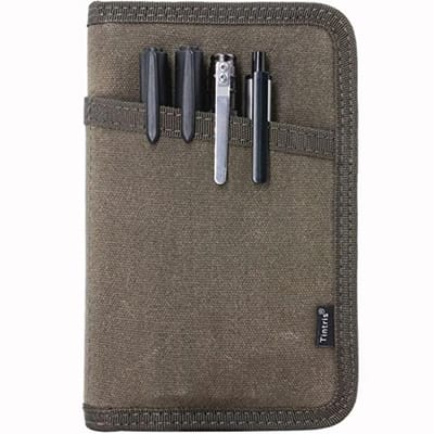 Tintris Journal Cover voor Field Notes Notebooks Moleskine Cahier 3,5 x 5,5 met rits penhouder, Waterbestendig Pocket Notebook Cover voor Journal Notebook planner, Classy Waxed Canvas, Olijf