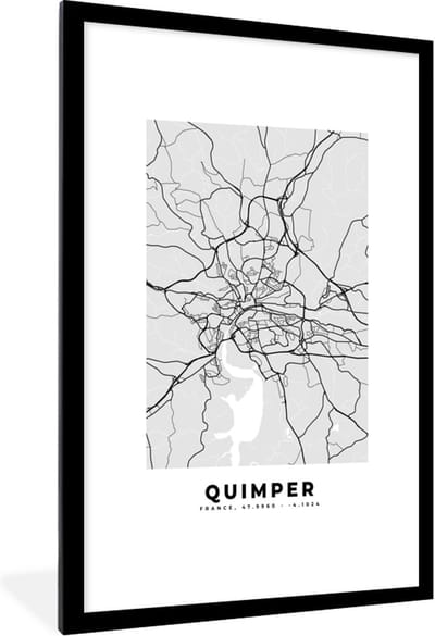 Fotolijst incl. Poster - Kaart - Stadskaart - Frankrijk - Quimper - Plattegrond - 80x120 cm - Posterlijst