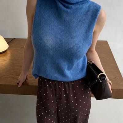 Talenza Été Pull Femme Mode Creux Transparent Lâche Sans Manches Tricoté Haut Nouveau Décontracté Trajet Streetwear Hauts Féminins L