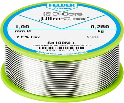 Felder ISO-Core Ultra-Clear Sn100Ni+ Soldeertin, loodvrij Spoel Sn99,25Cu0,7Ni0,05 0.250 kg 1 mm
