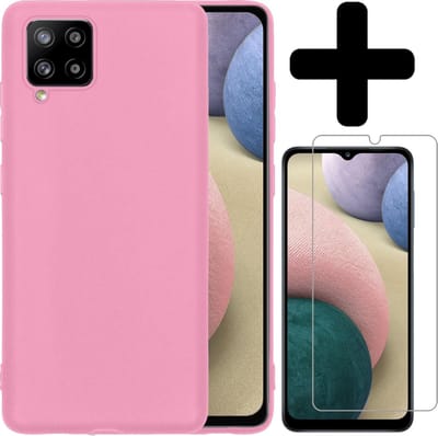 Hoesje - Met Screenprotector - Geschikt voor Samsung Galaxy A12 - Sterk & Shockproof - Telefoon Hoes - Back Cover - Siliconen Case - Telefoonhoes - Lichtroze