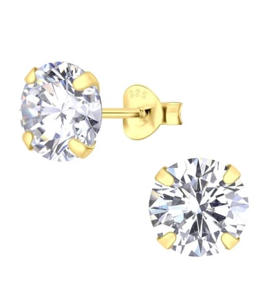 Joy|S - Zilveren oorknoppen - 8 mm rond zirkonia - gold plated