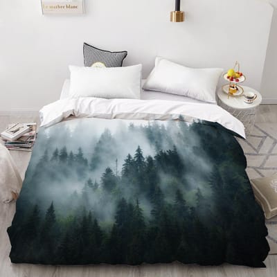Natuur Landschap Dekbedovertrek King/Queen Size 3D Natuurlijke Inkt Schilderkunst Berg Beddengoed Set Bos Rivier Polyester Dekbedovertrek EU single 135x200cm