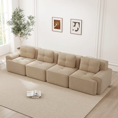 MODENUIT Modulaire Vloersofa 4-Zits - Diepe Zitting en Antislip Basis - Voor Woonkamer en Lounge - Corduroy Beige