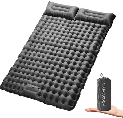Dubbele isomat, isolerende kampeermat voor 2 personen, ultralicht, buitenslaapmat met schuimvulling, extra dik, 10 cm, opblaasbaar, duurzaam, zelfopblazend matras met kussens om te plagen, wandelen