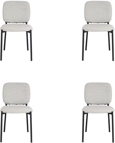 stoel sophie- lichtgrijs bouclé stof- 4 stuks- eetkamerstoel- zetelsenbedden