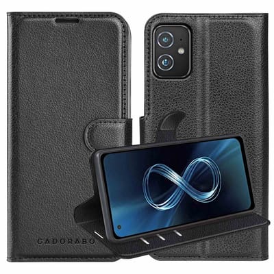 Cadorabo Hoesje geschikt voor Asus ZenFone 8 in PHANTOM ZWART - Beschermhoes met magnetische sluiting, standfunctie en kaartvakje Book Case Cover Etui